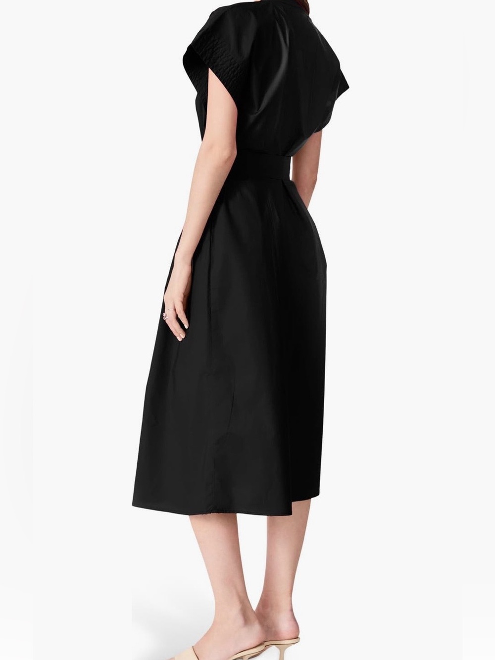 Deluc Black Midi Dress with Cinched Waist